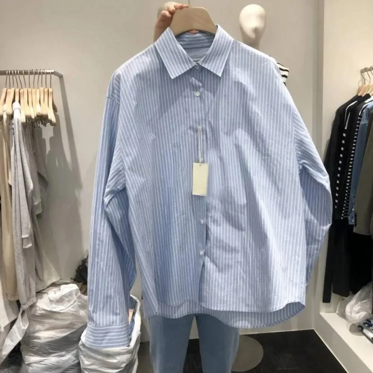 2023 Primavera Nuovo Risvolto Fibbia A Righe Look Allentato Sottile Camicia a Maniche Lunghe da Donna Top Camisas De Mujer