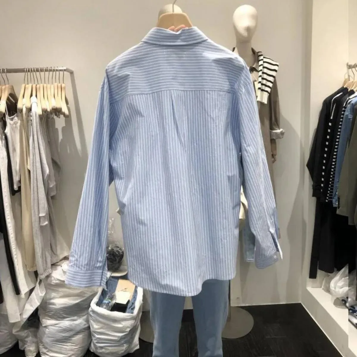 2023 Primavera Nuovo Risvolto Fibbia A Righe Look Allentato Sottile Camicia a Maniche Lunghe da Donna Top Camisas De Mujer