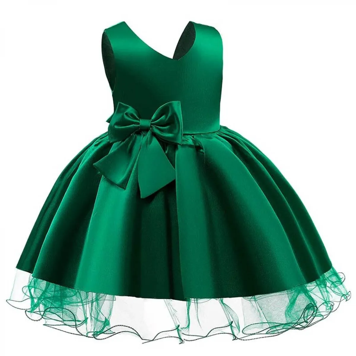 Abiti da sera per bambini Abito con fiocco grande per bambini Spettacolo Costume con scollo a V Abito da festa Ragazza Vestido i