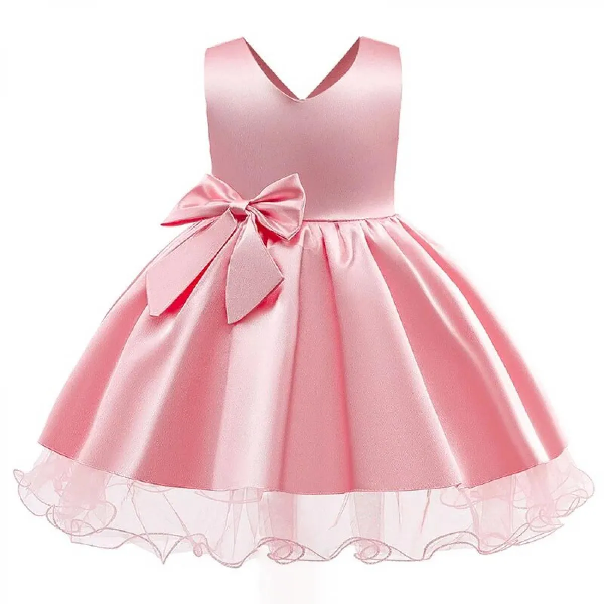 Abiti da sera per bambini Abito con fiocco grande per bambini Spettacolo Costume con scollo a V Abito da festa Ragazza Vestido i