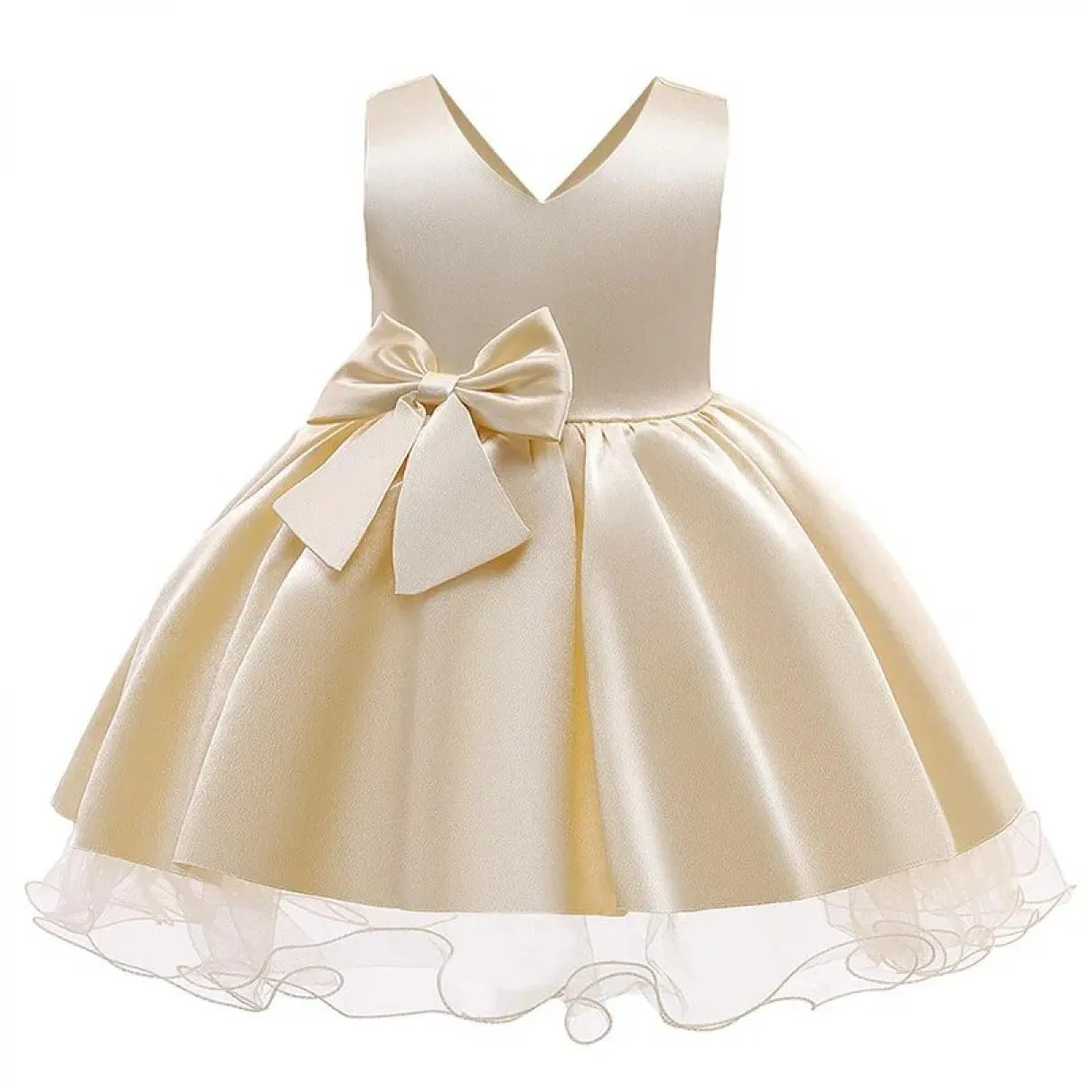 Abiti da sera per bambini Abito con fiocco grande per bambini Spettacolo Costume con scollo a V Abito da festa Ragazza Vestido i