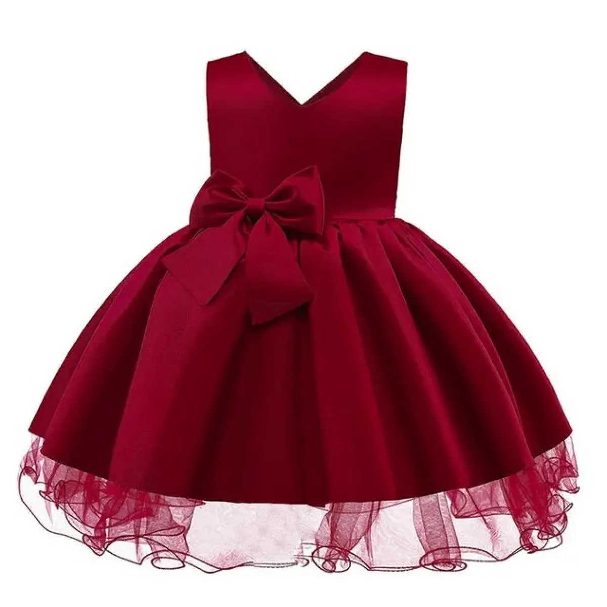 Abiti da sera per bambini Abito con fiocco grande per bambini Spettacolo Costume con scollo a V Abito da festa Ragazza Vestido i