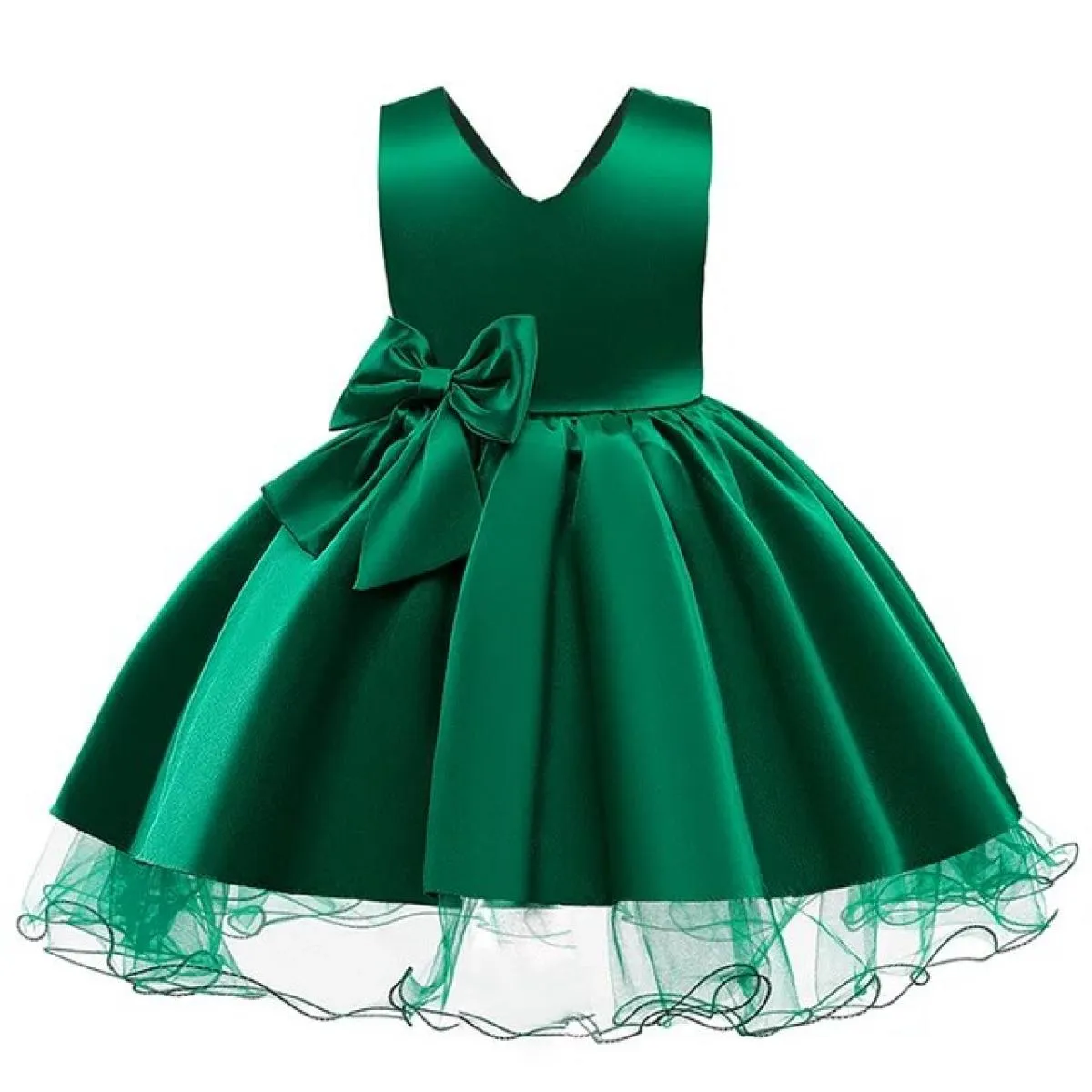 Abiti da sera per bambini Abito con fiocco grande per bambini Spettacolo Costume con scollo a V Abito da festa Ragazza Vestido i