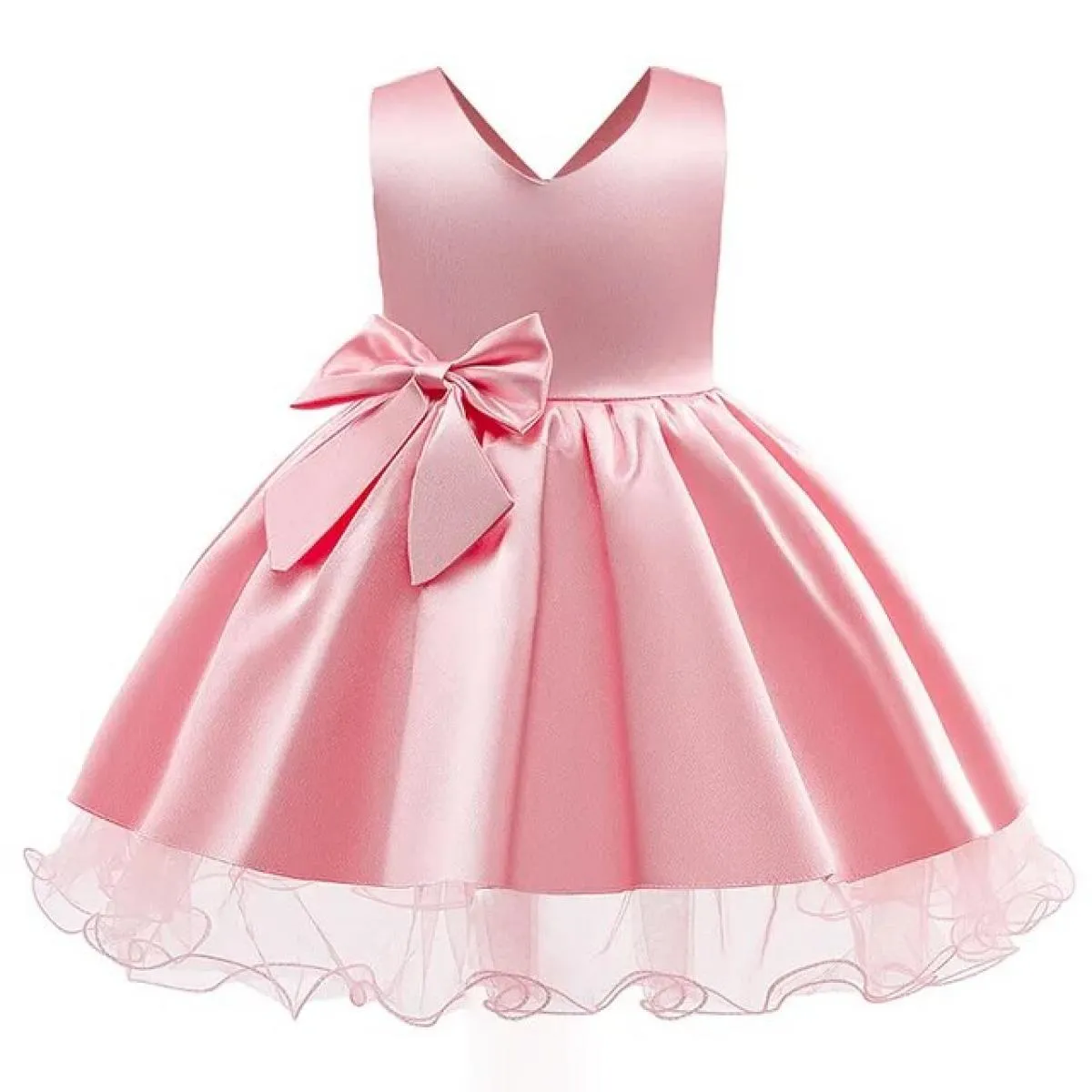 Abiti da sera per bambini Abito con fiocco grande per bambini Spettacolo Costume con scollo a V Abito da festa Ragazza Vestido i