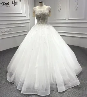 Abiti da sposa a maniche corte bianchi Serene Hill 2023 Abiti da sposa di fascia alta con perline O collo Abiti da sposa Ha2458