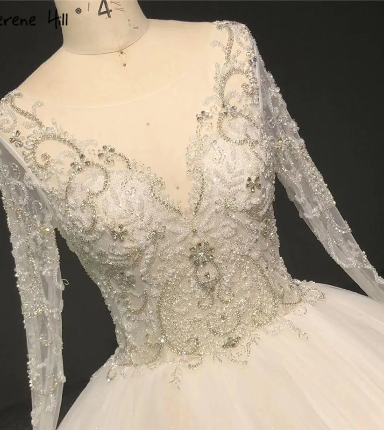 Abiti da sposa a maniche lunghe avorio di fascia alta Abiti da sposa con paillettes perline Oneck Ha2338 Abiti da sposa su misur