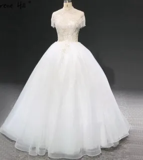 Abiti da sposa collo alto avorio scintillante manica corta nappa perline paillettes abiti da sposa Ha2345 matrimonio su misura