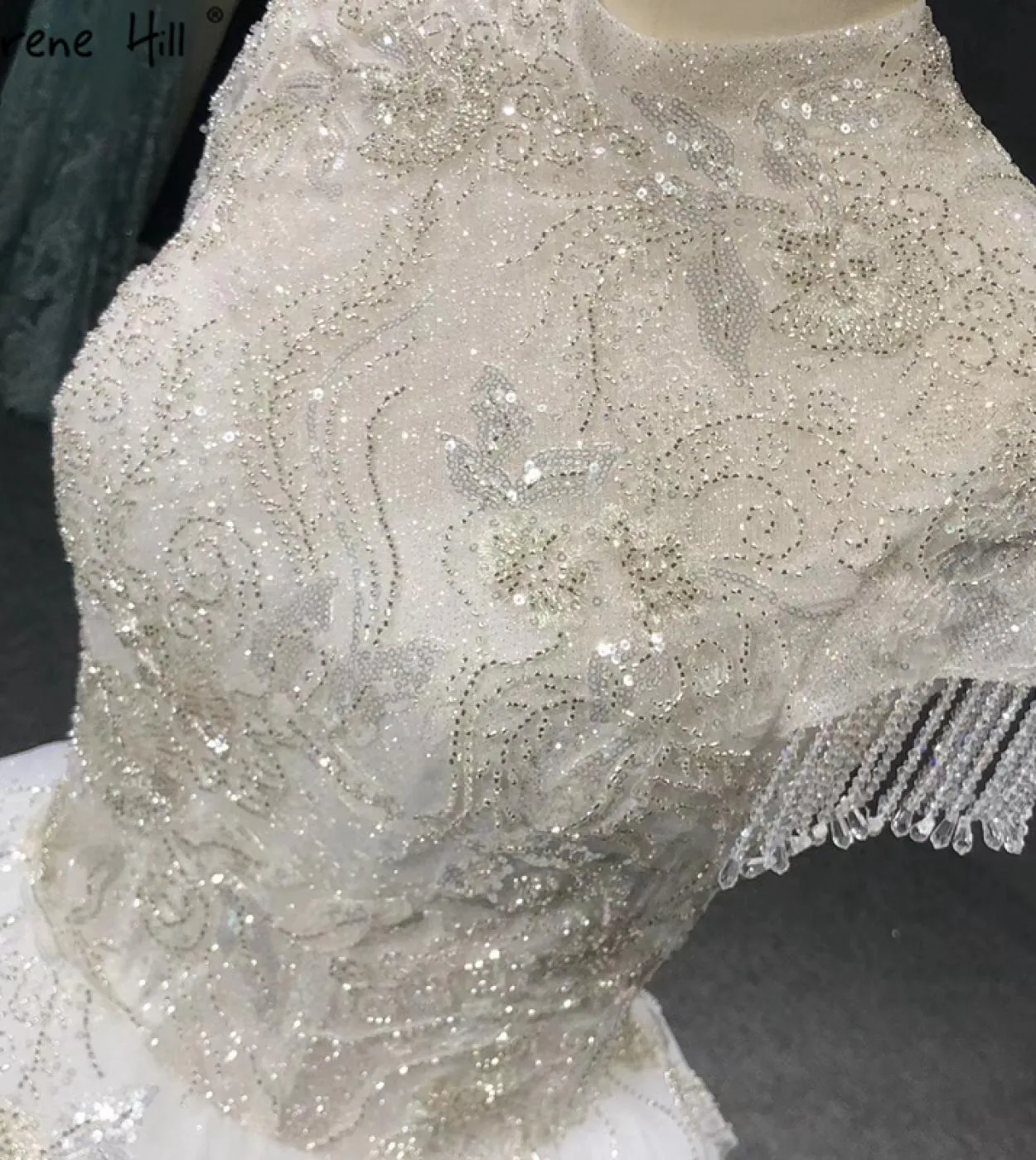 Abiti da sposa collo alto avorio scintillante manica corta nappa perline paillettes abiti da sposa Ha2345 matrimonio su misura