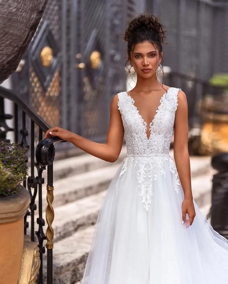 Abiti da sposa principessa 2022 Appliques Abiti da sposa Perline Cintura