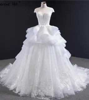 Abiti da sposa senza maniche bianchi di fascia alta con lacci fatti a mano fiori increspature abiti da sposa Hm67031 matrimonio