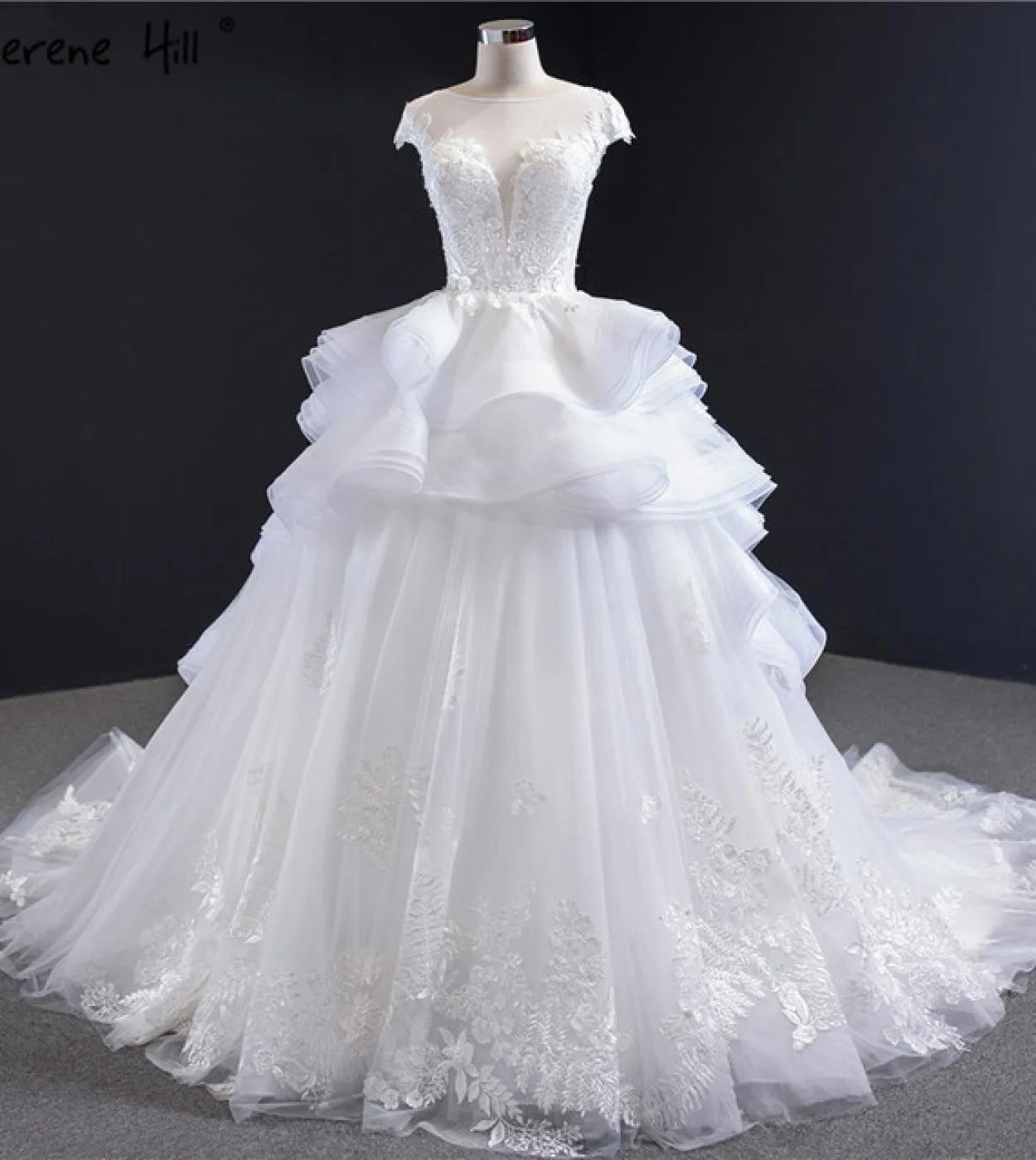 Abiti da sposa senza maniche bianchi di fascia alta con lacci fatti a mano fiori increspature abiti da sposa Hm67031 matrimonio