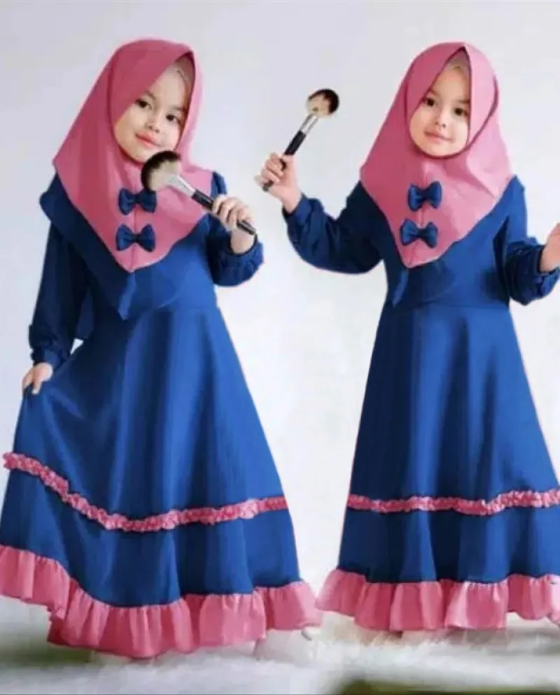 Abito da hijab con fiocco musulmano per bambina Abaya Set di abiti islamici Abaya