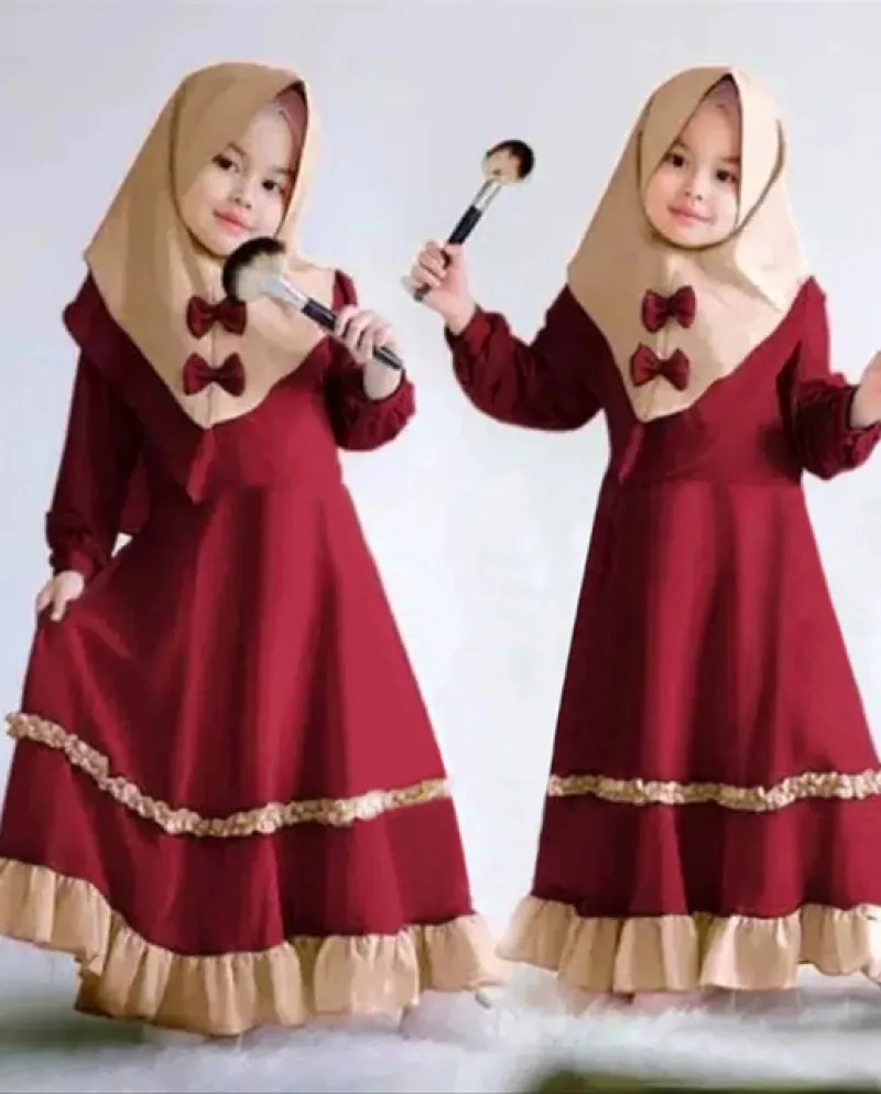 Abito da hijab con fiocco musulmano per bambina Abaya Set di abiti islamici Abaya