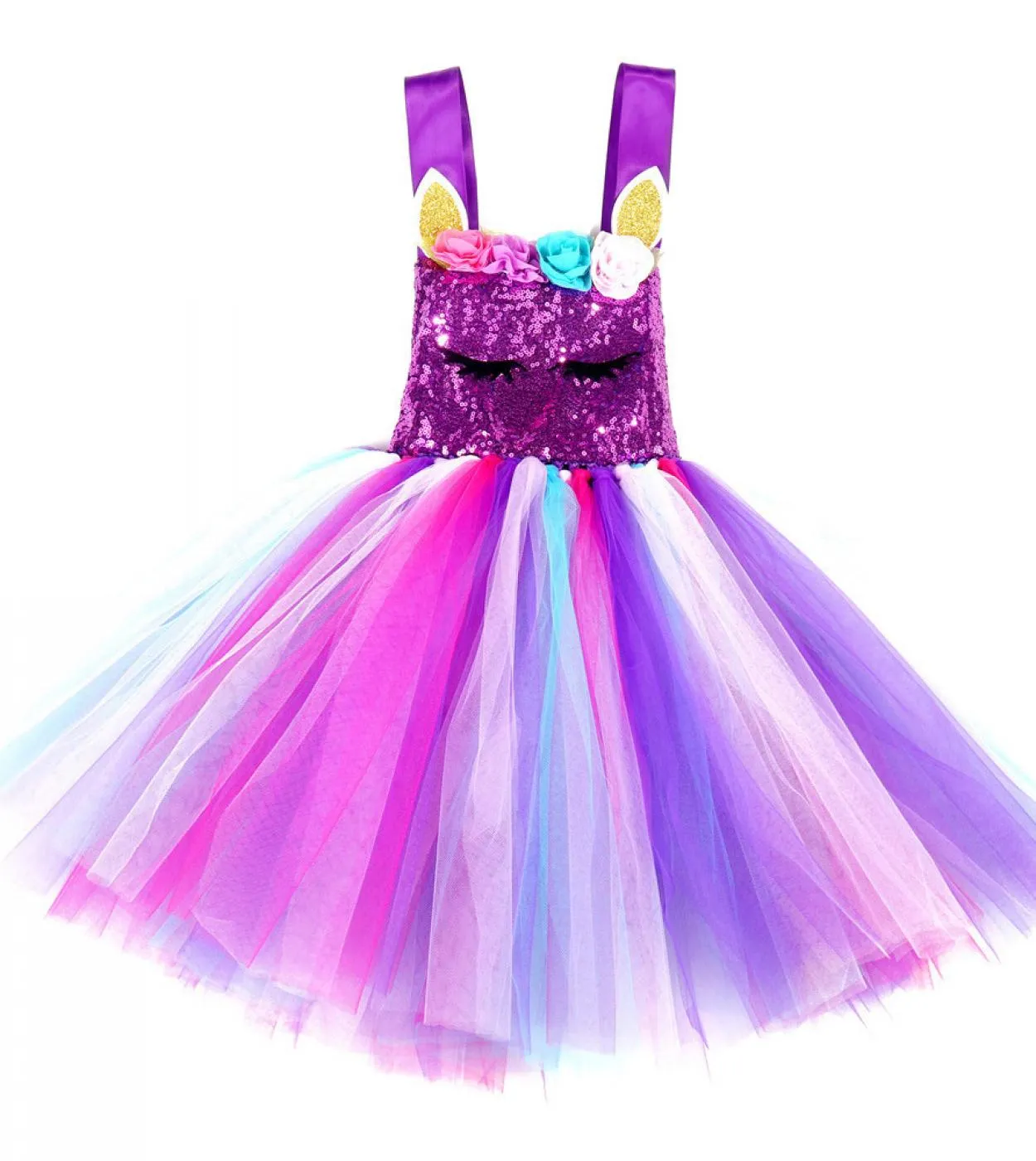 Abito da unicorno viola con paillettes per ragazze Abiti da compleanno principessa unicorni con fascia per capelli Costume di Ha