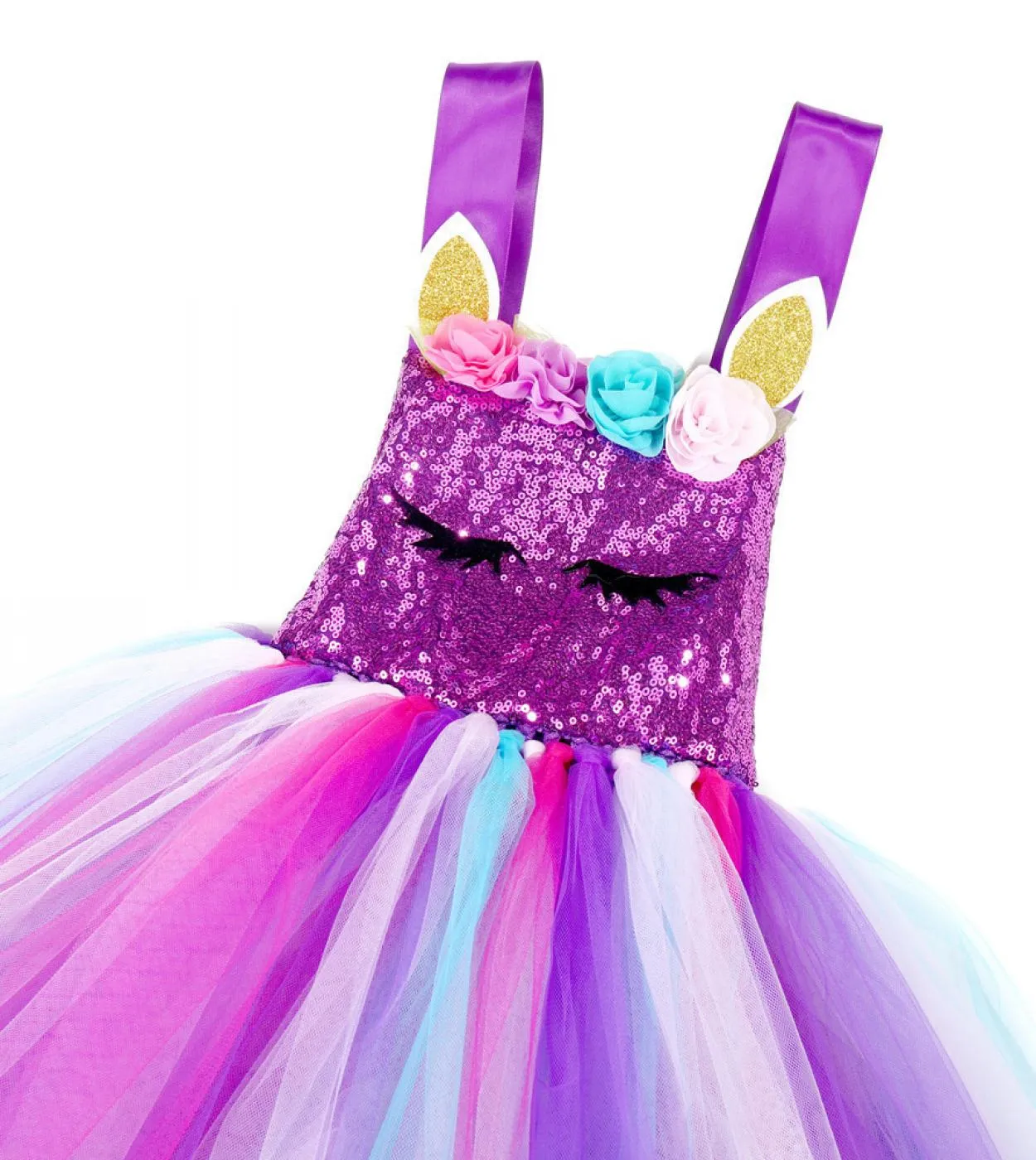 Abito da unicorno viola con paillettes per ragazze Abiti da compleanno principessa unicorni con fascia per capelli Costume di Ha