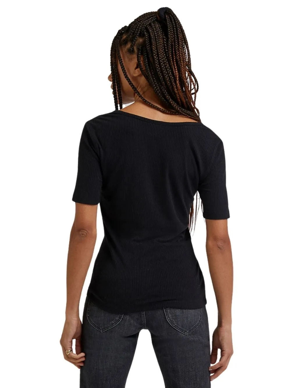 Blusa Donna a costine maniche corte Nera