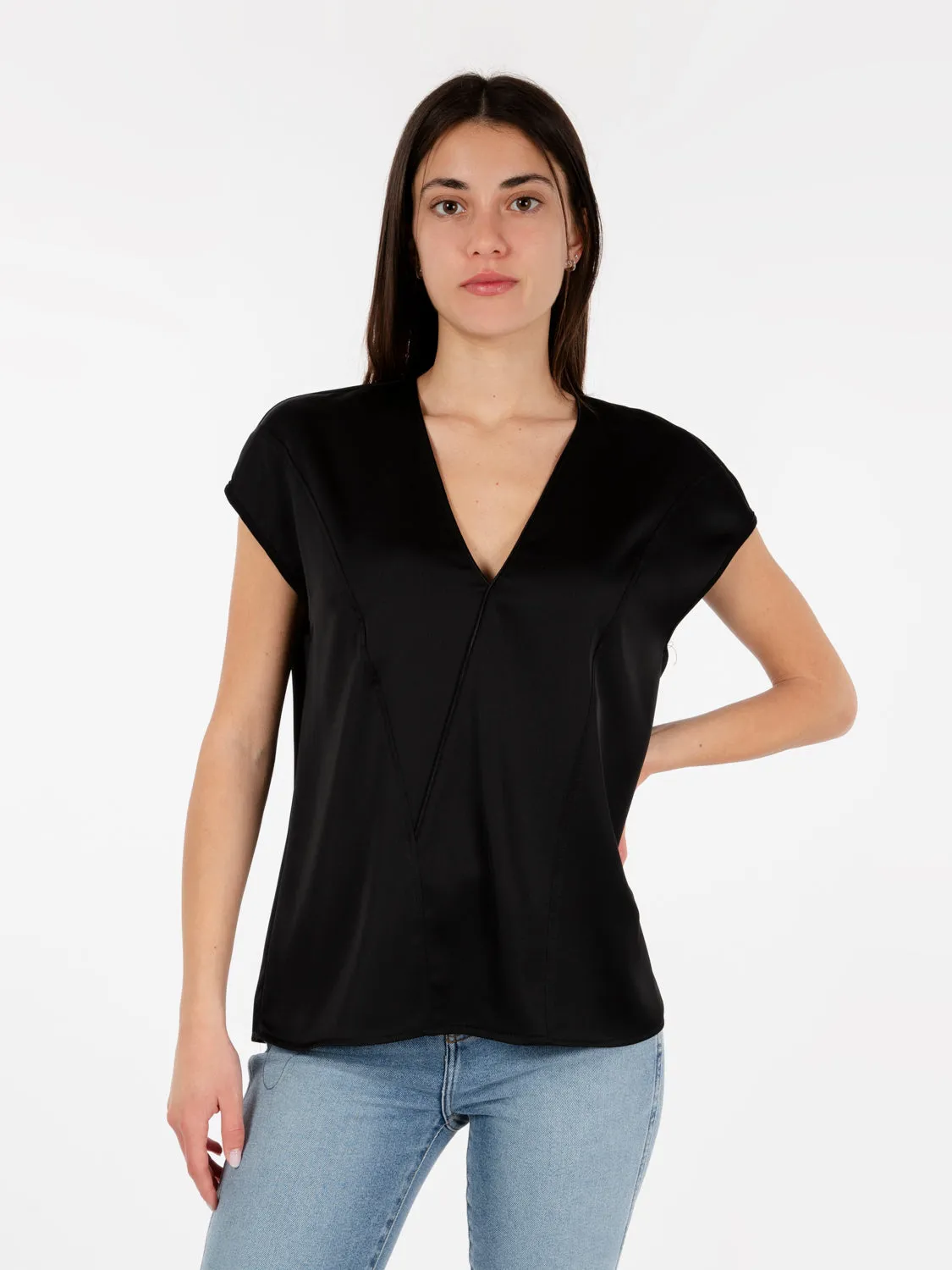 Blusa mezze maniche satin nero