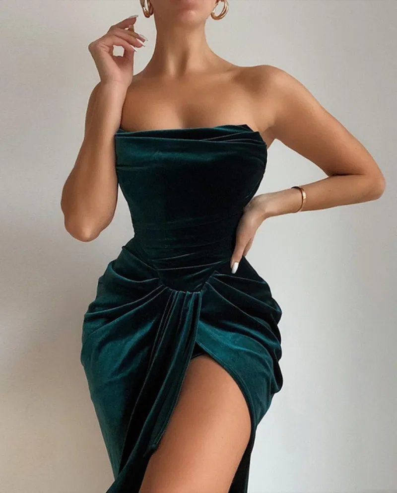 Cutuly Abiti Per Le Donne 2022 Del Partito Elegante Verde Midi Club Abiti Womans Robe Inverno Senza Maniche Abbigliamento Vellut