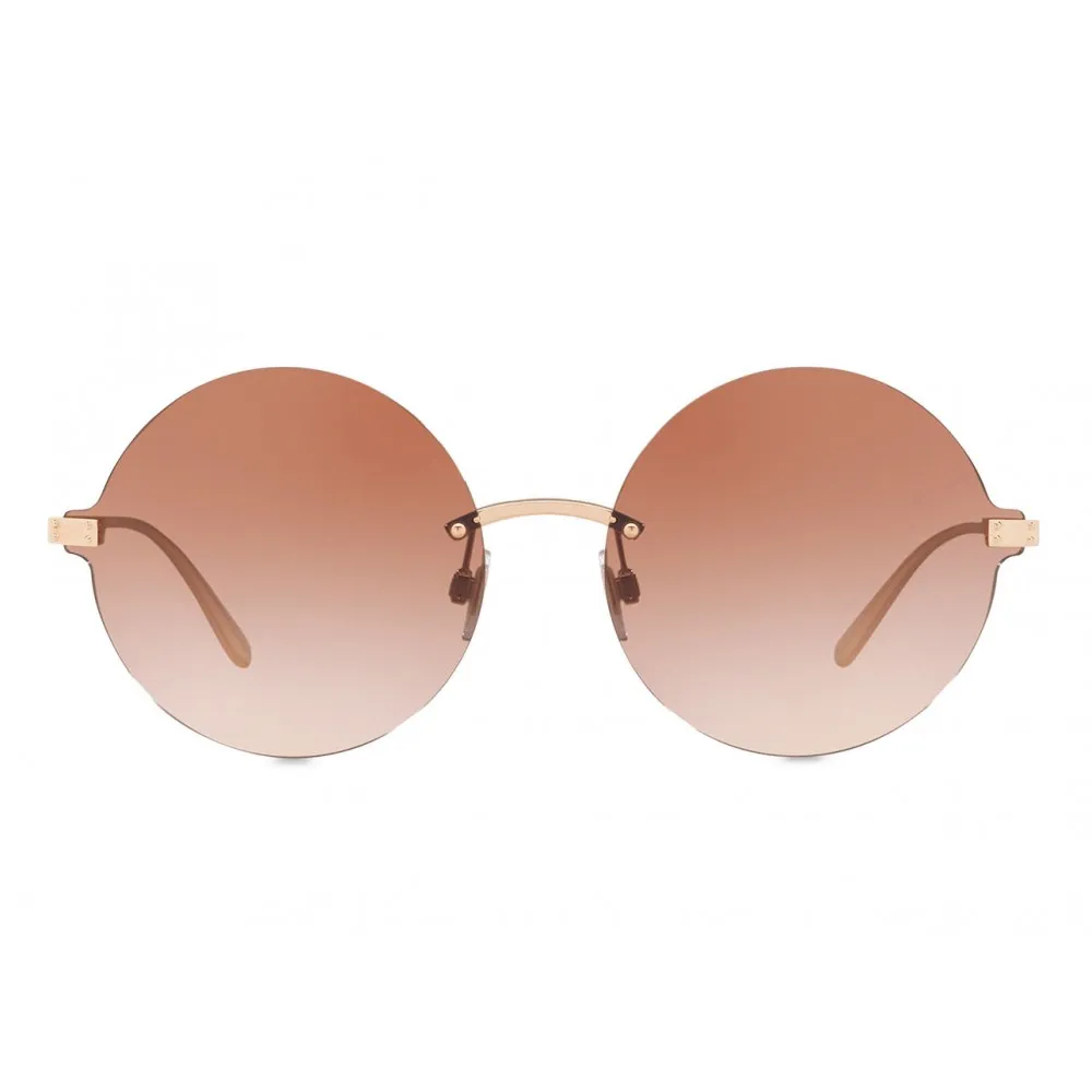 Dolce & Gabbana - Occhiale da Sole Rotondi Plaque Logo - Oro Rosa - Dolce & Gabbana Eyewear