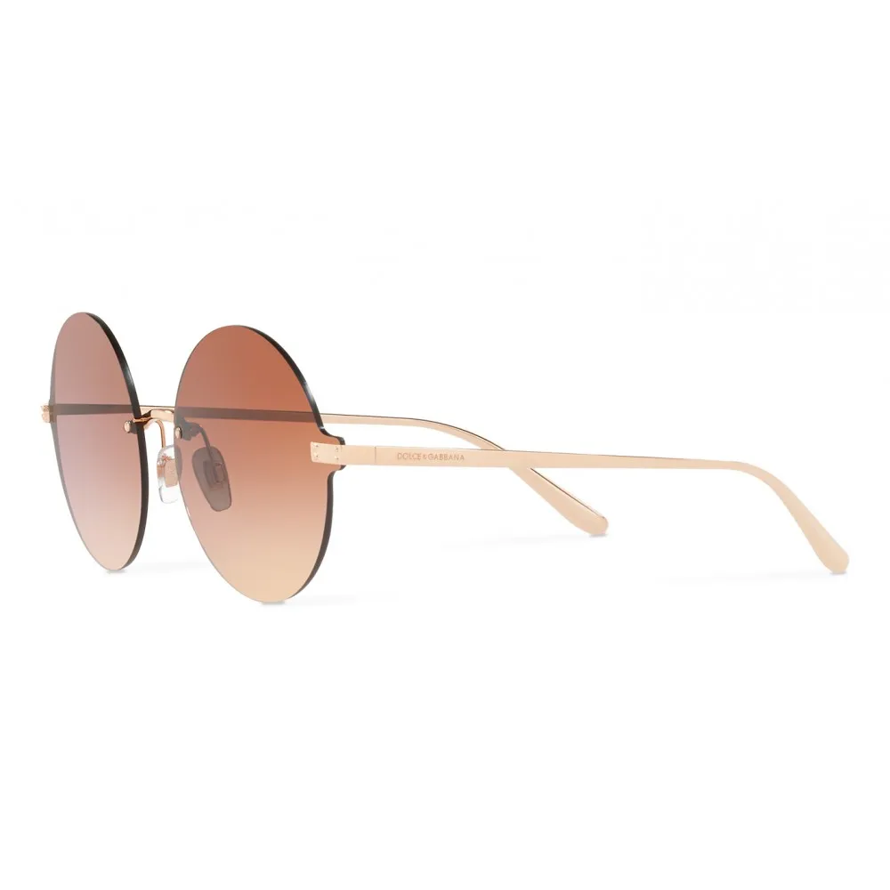 Dolce & Gabbana - Occhiale da Sole Rotondi Plaque Logo - Oro Rosa - Dolce & Gabbana Eyewear