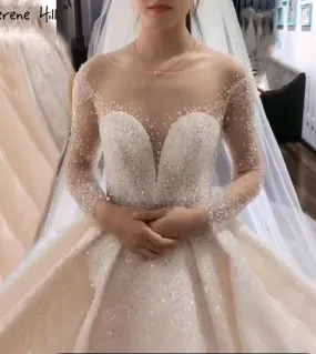 Dubai Ivory Sparkle Highend Abiti da sposa Manica lunga Perline Perline Abiti da sposa Ha2287 Abiti da sposa su misura