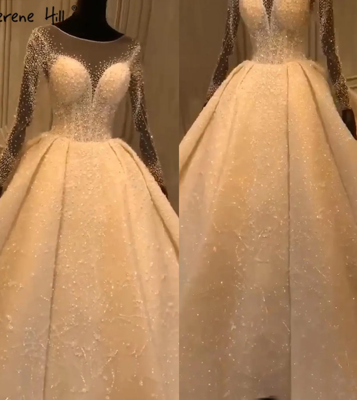 Dubai Ivory Sparkle Highend Abiti da sposa Manica lunga Perline Perline Abiti da sposa Ha2287 Abiti da sposa su misura