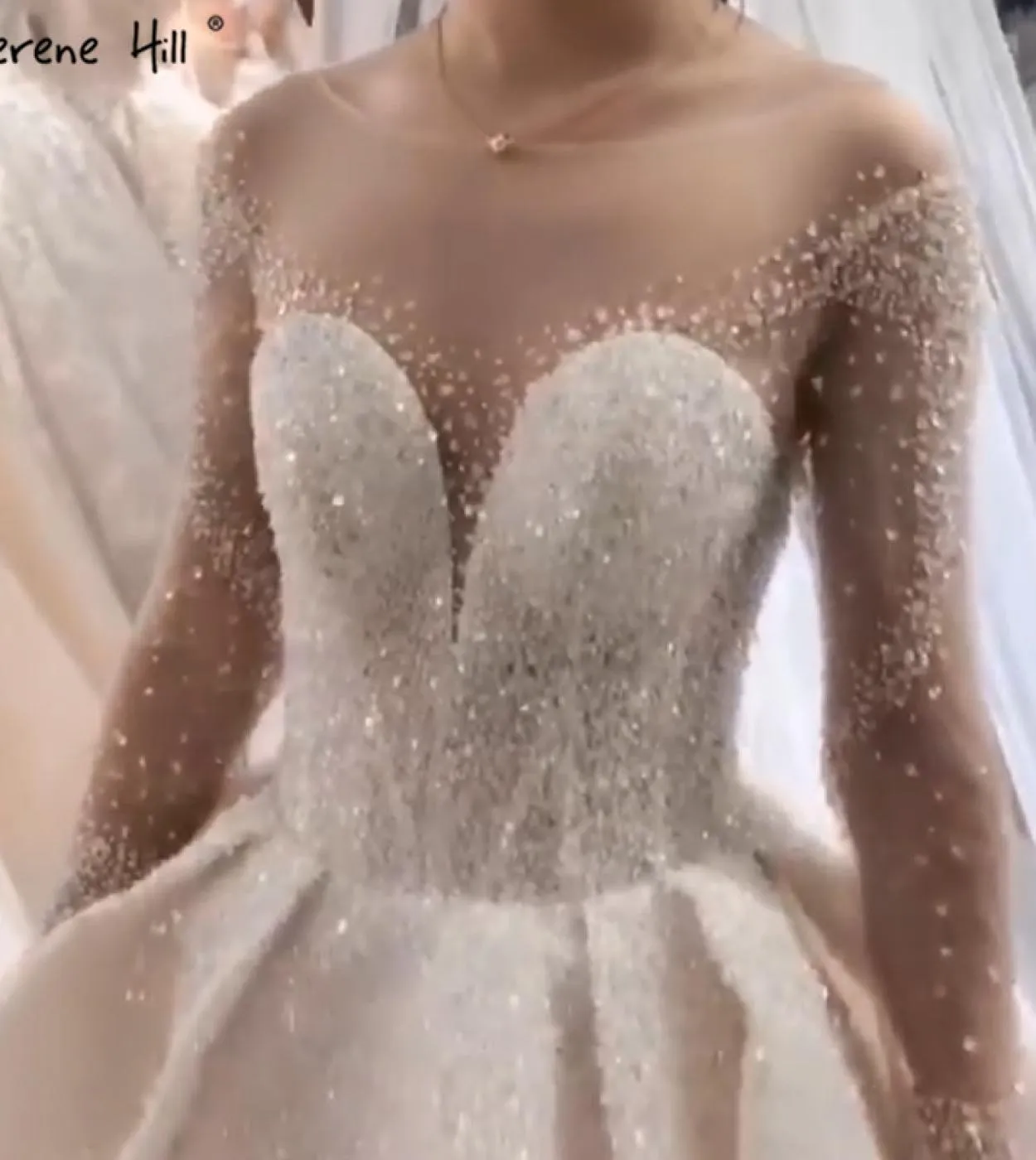 Dubai Ivory Sparkle Highend Abiti da sposa Manica lunga Perline Perline Abiti da sposa Ha2287 Abiti da sposa su misura