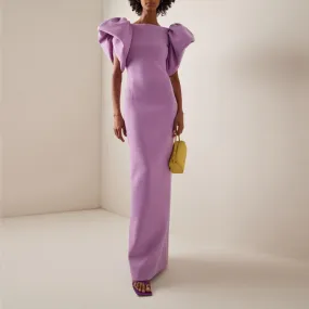 Elegante abito da ballo maxi elasticizzato viola maniche gonfie lungo semplice lavanda abiti da sera da sera abito formale abiti