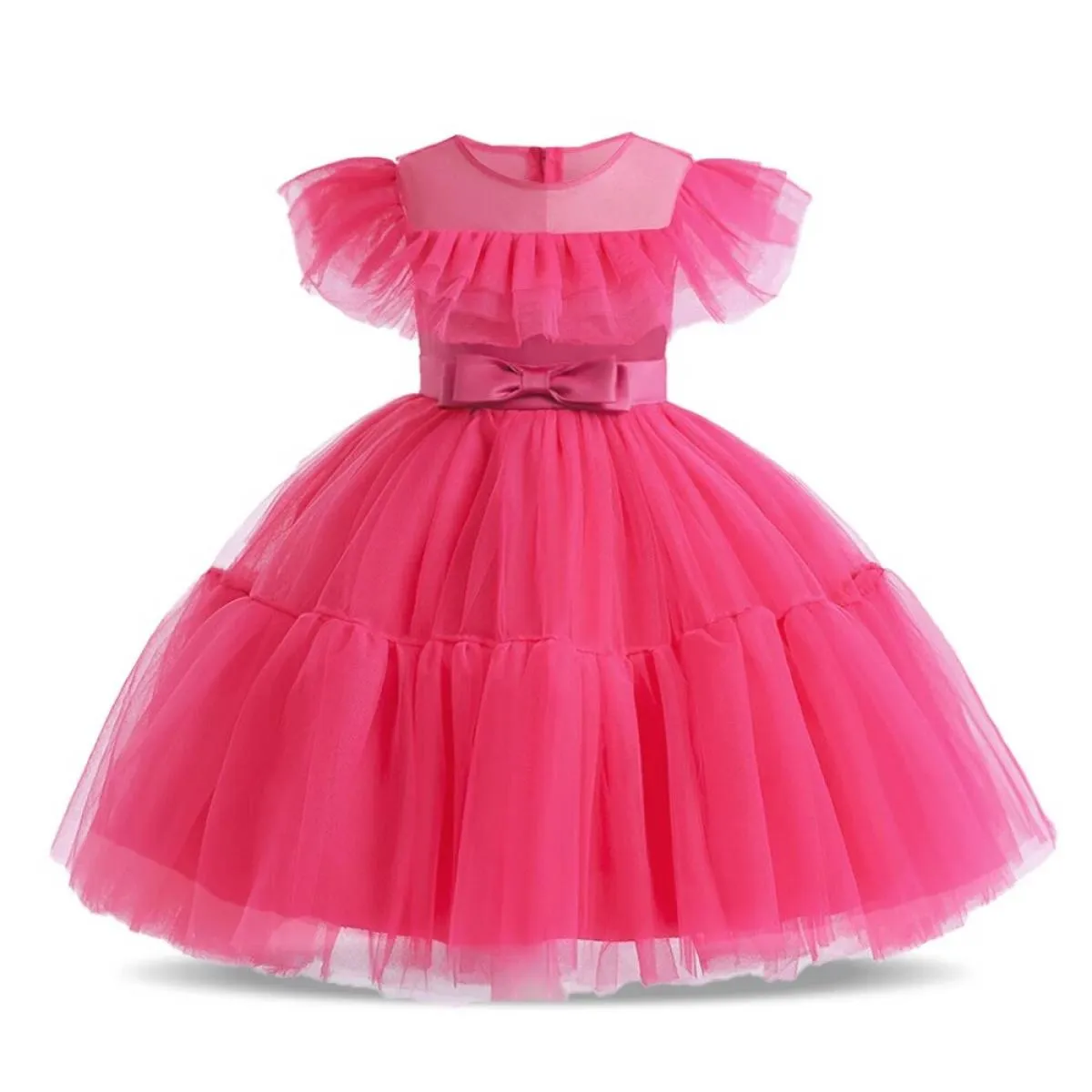 Elegante pizzo floreale abito da ragazza torta di compleanno abiti in tulle bambini estate spiaggia manica volant costume fiore