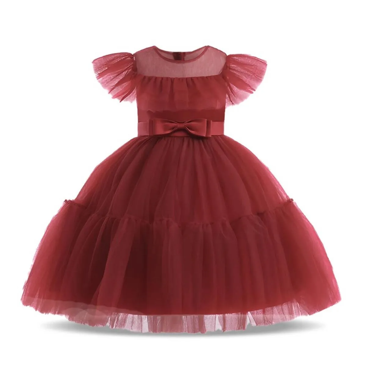 Elegante pizzo floreale abito da ragazza torta di compleanno abiti in tulle bambini estate spiaggia manica volant costume fiore