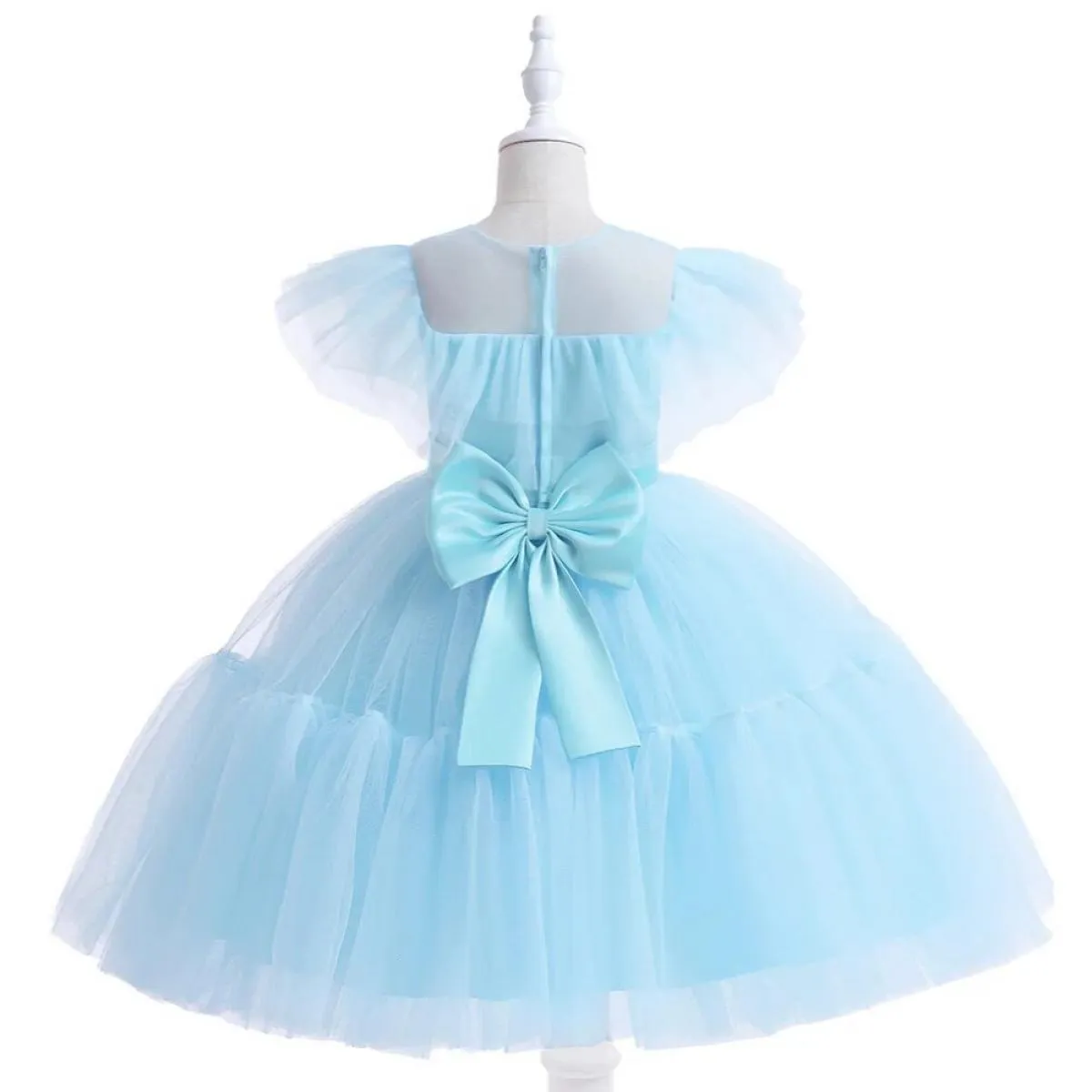 Elegante pizzo floreale abito da ragazza torta di compleanno abiti in tulle bambini estate spiaggia manica volant costume fiore