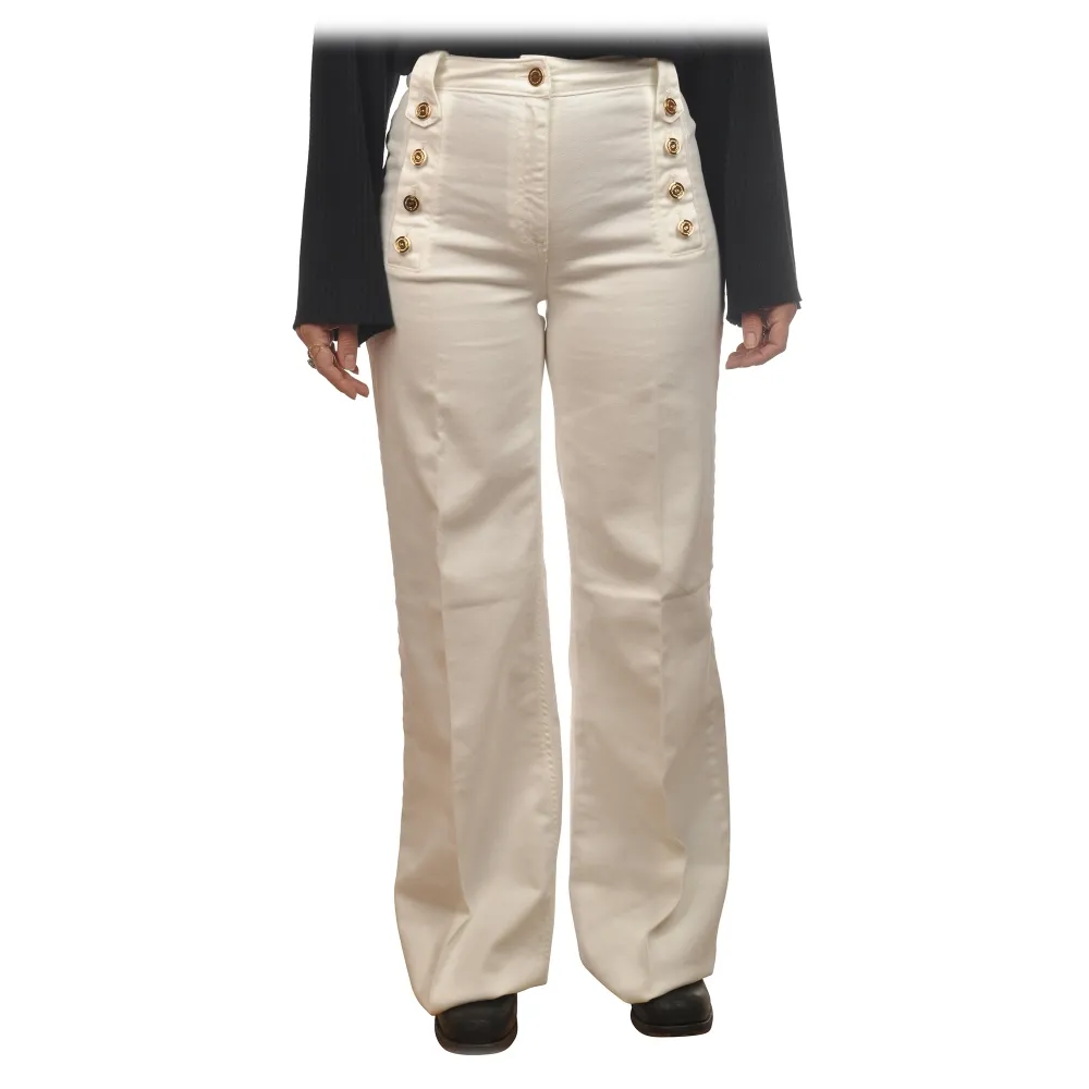 Elisabetta Franchi - Jeans con Dettaglio Passamanerie - Bianco - Pantaloni - Made in Italy - Luxury Exclusive Collection