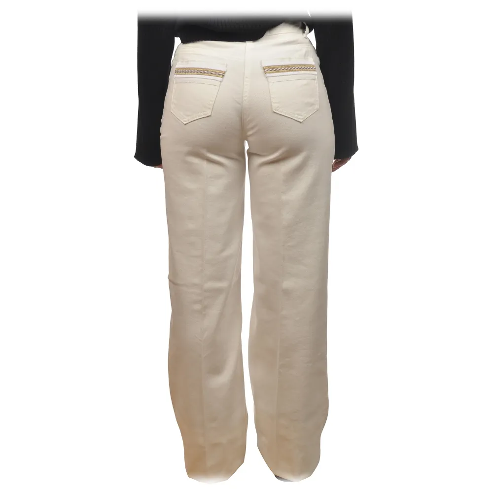 Elisabetta Franchi - Jeans con Dettaglio Passamanerie - Bianco - Pantaloni - Made in Italy - Luxury Exclusive Collection