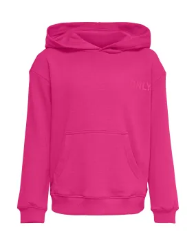 Felpa fucsia con cappuccio in cotone con logo in tono stampato sul petto 10-14 anni