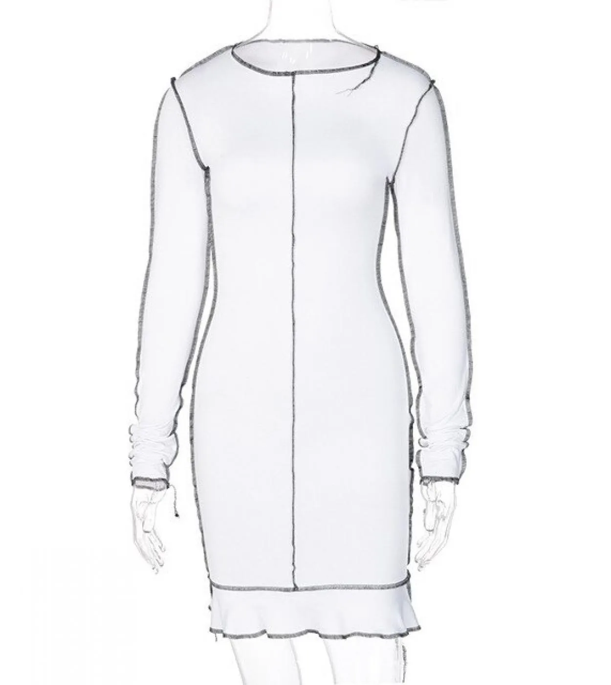 Gacvga Mini abito aderente a maniche lunghe per donna Festa Autunno Primavera Bianco Nero Abiti Abiti eleganti Vestidos Trafd