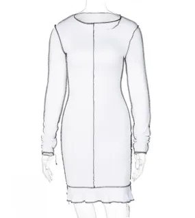 Gacvga Mini abito aderente a maniche lunghe per donna Festa Autunno Primavera Bianco Nero Abiti Abiti eleganti Vestidos Trafd