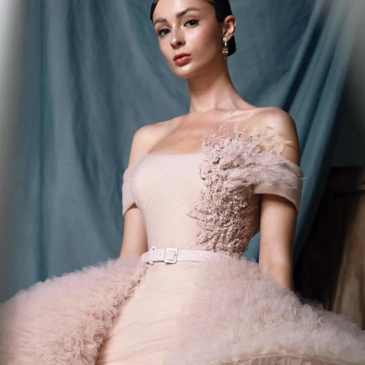 Incredibili abiti da festa formali rosa cipria 2024 Couture Puffy increspato tulle abito da ballo abito da sera treno 3d