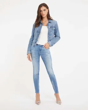 Jeans skinny a vita media in cotone stretch lavaggio chiaro super stone washed