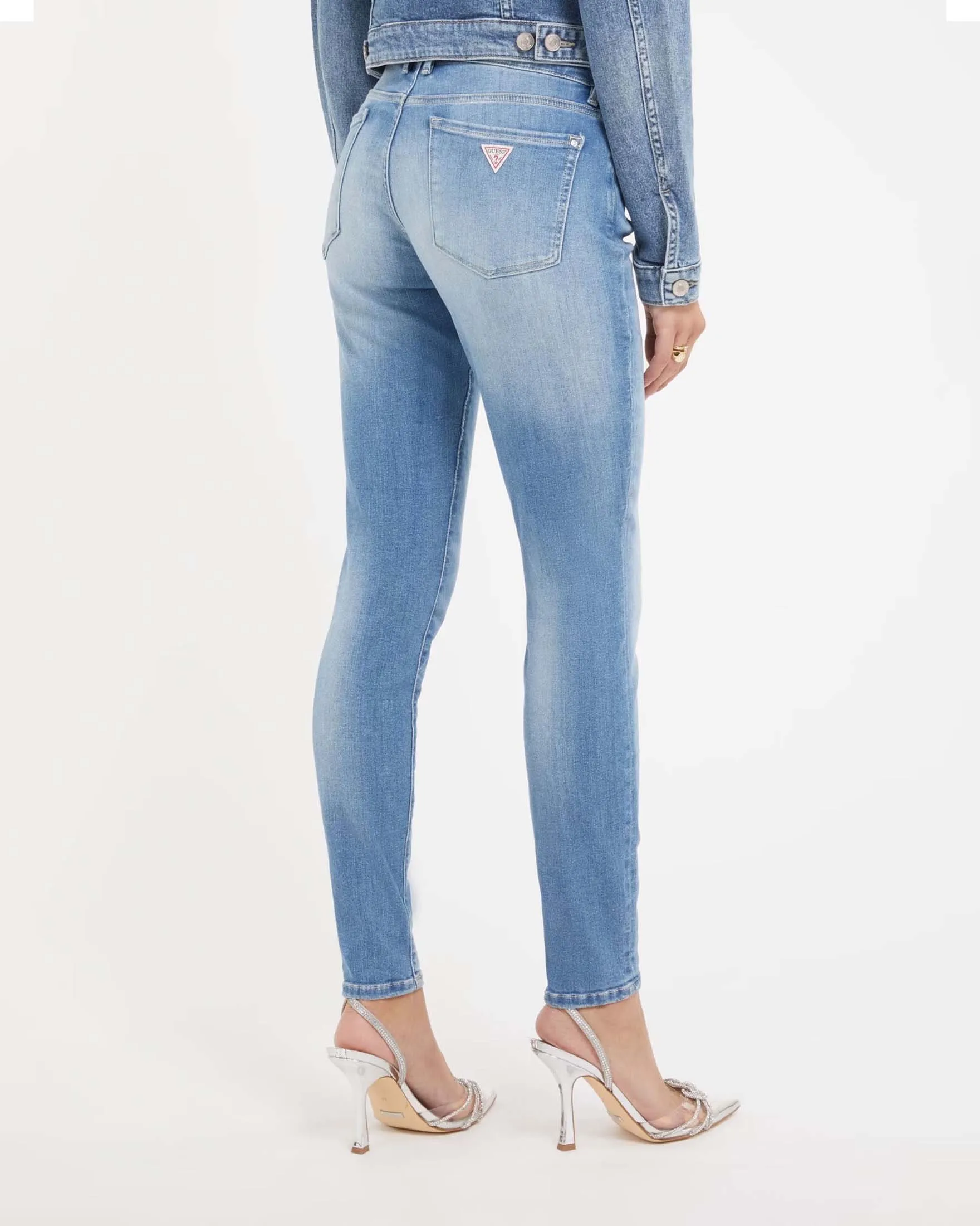 Jeans skinny a vita media in cotone stretch lavaggio chiaro super stone washed