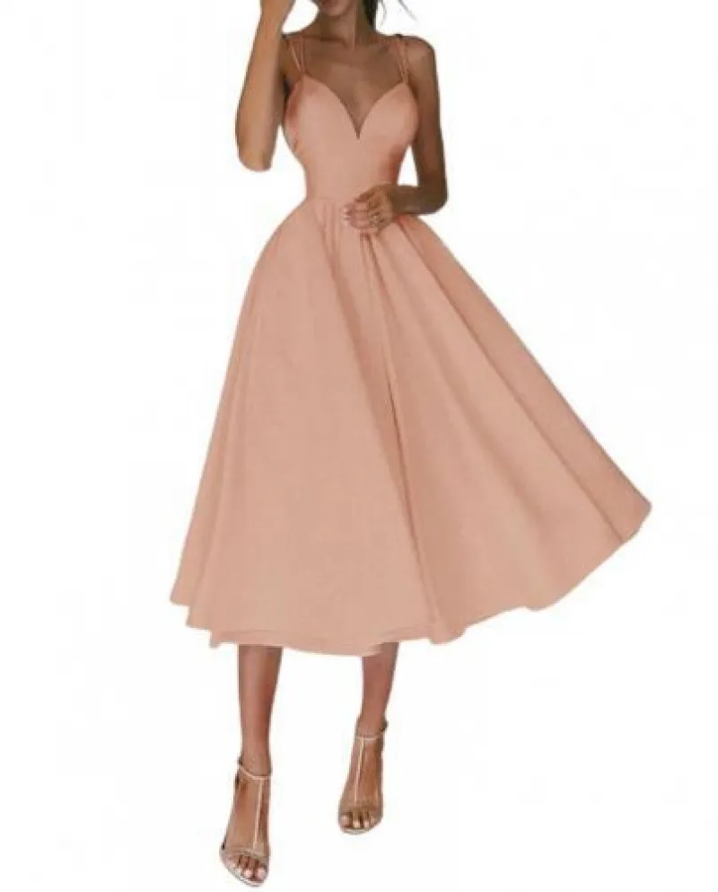 Maxi cocktail lungo da donna con scollo a V profondo senza maniche elegante formale