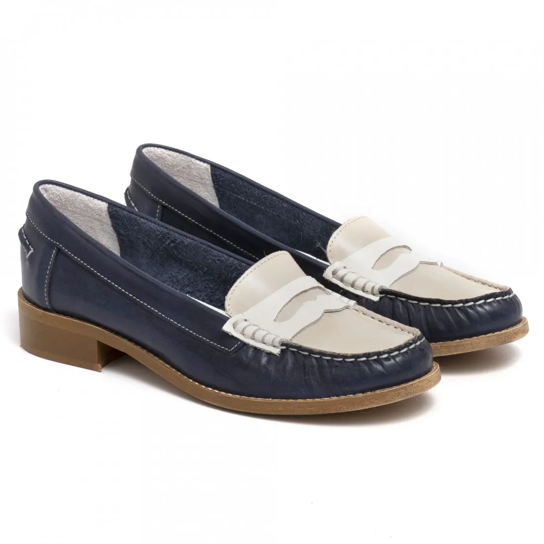 Mocassino da donna Sangiorgio blu e beige in pelle