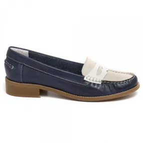 Mocassino da donna Sangiorgio blu e beige in pelle