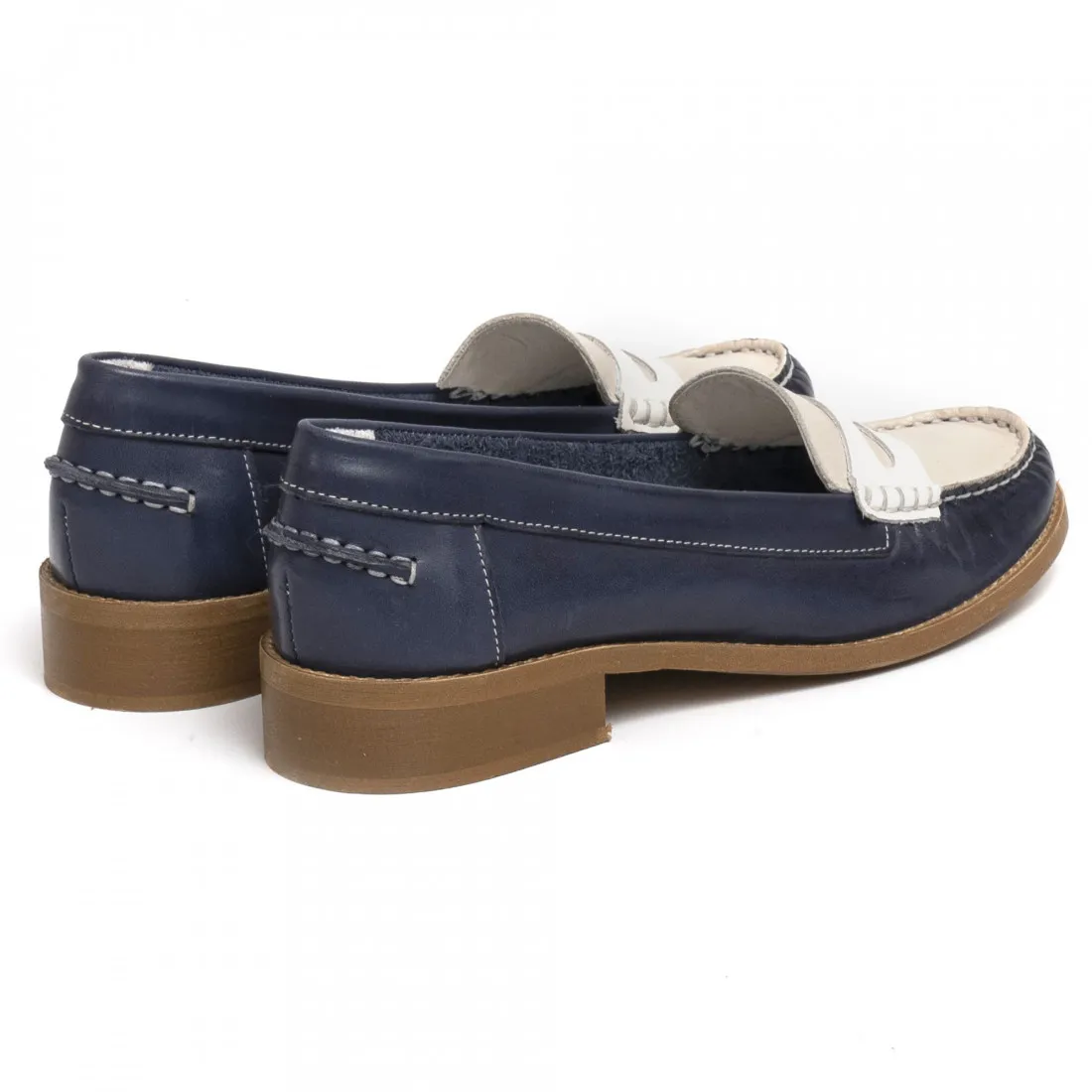 Mocassino da donna Sangiorgio blu e beige in pelle