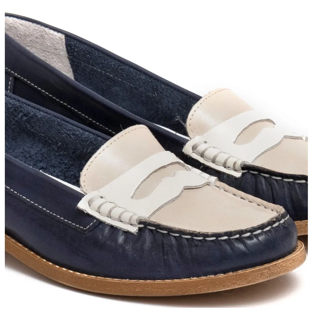 Mocassino da donna Sangiorgio blu e beige in pelle