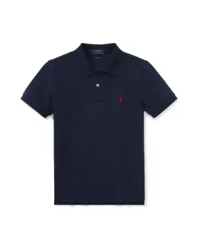 Polo blu tinta unita in piquet di cotone S-XL