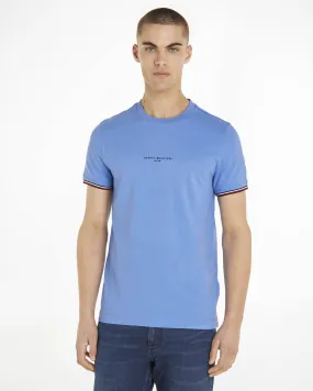 T-shirt azzurra mezza manica in puro cotone con logo ricamato sul petto e bordino sulle maniche