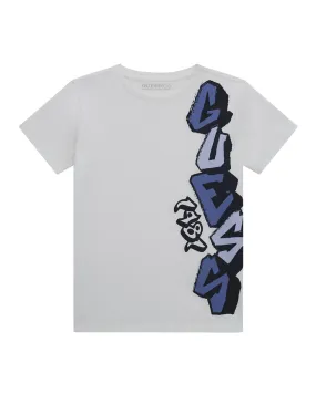 T-shirt in cotone bianca a maniche corte con stampa logo graffiti colorata 8-16 anni