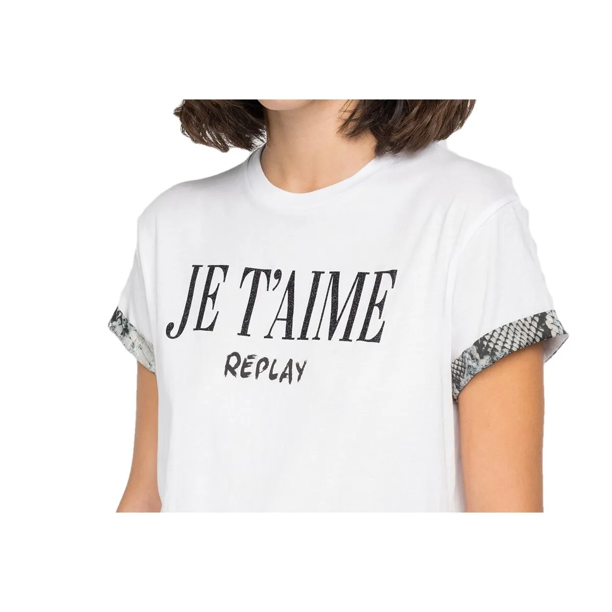 T-shirt Stampa Glitter Je T'Aime, Bianco