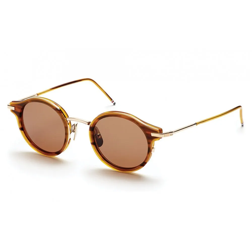 Thom Browne - Occhiali da Sole Rotondi in Noce e Oro 12K - Thom Browne Eyewear