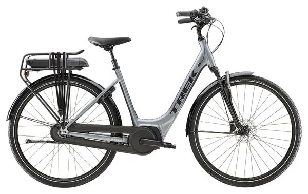 Trek District+ 2 Lowstep Shimano Nexus 7V 400 Wh 700 mm Grigio 2023 Bicicletta elettrica da città